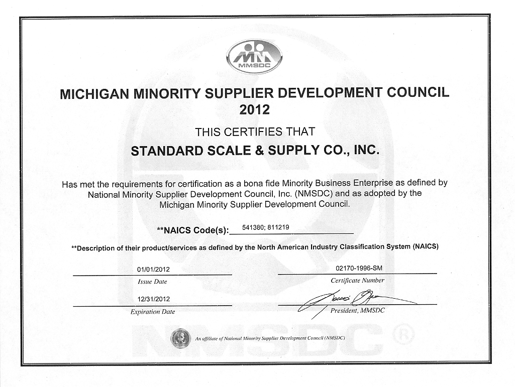 2012 MMSDC Michigan
                      Minority Supplier Development Certificate